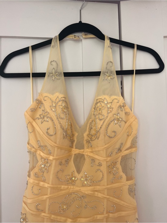 Cache Dresses & Skirts - never worn! Cache Yellow Beaded Backless Halter Dress